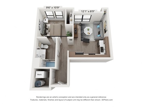 Old Town Lofts 1x1C Floor Plan